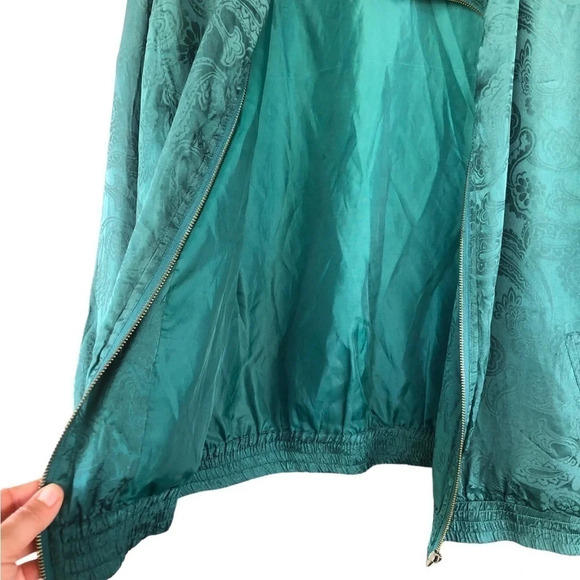 Vintage 90s 100% silk green paisley street wear bomber jacket Holiday & Winter - Picture 9 of 9